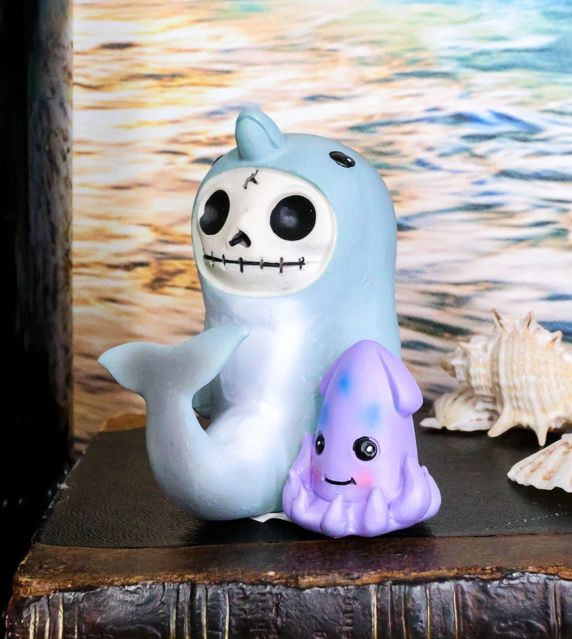 Furrybones Sonar Sea Dolphin Fish With Purple Squid Skeleton Figurine Furry Bone-1