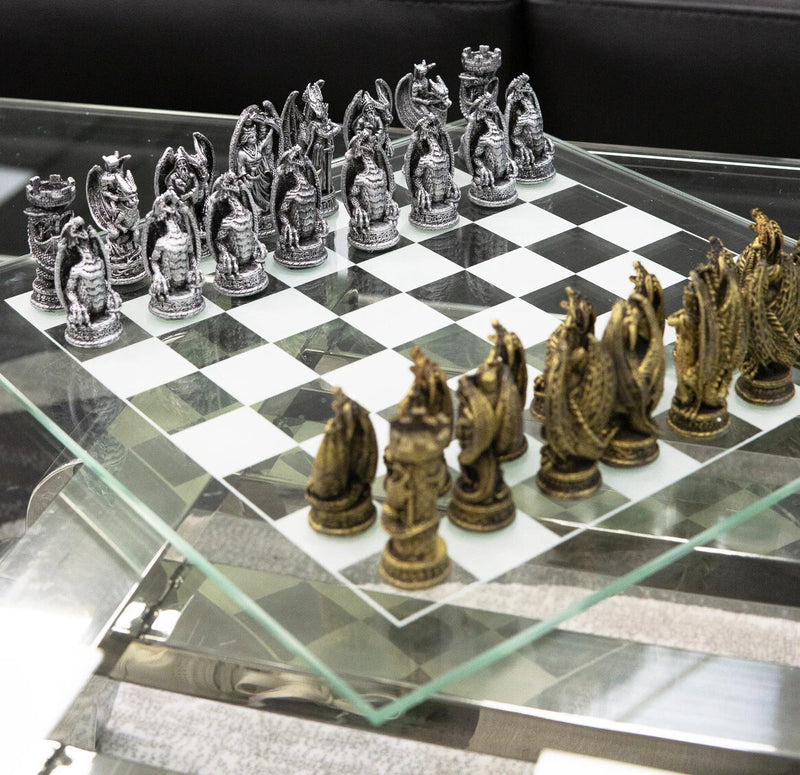 Silver Gold Fantasy Dungeons And Dragons Resin Chess Pieces Glass Board-2