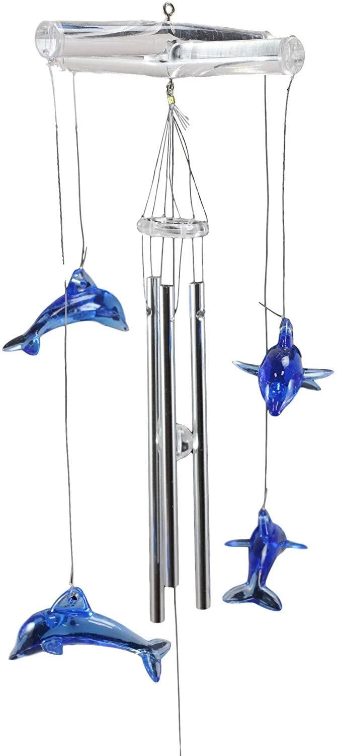 Nautical Marine Blue Swimming Dolphin Acrylic Glass Wind Chime 22"L Sea Dolphins-8