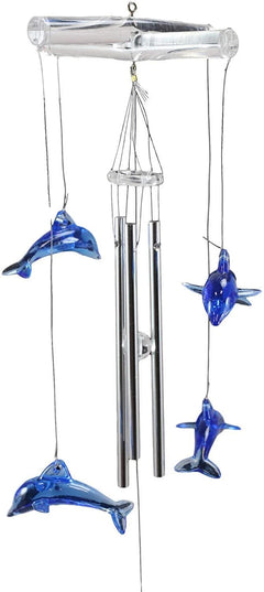 Nautical Marine Blue Swimming Dolphin Acrylic Glass Wind Chime 22"L Sea Dolphins-8