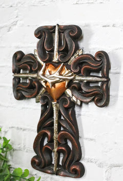 Rustic Sacred Heart Crown of Thorns And Spike Nails Faux Wooden Wall Cross Decor-2
