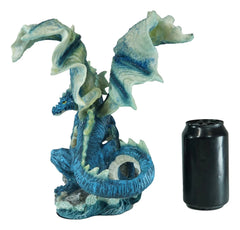 Large Blue Hyperion Water Behemoth Dragon Standing On Rock Figurine 11" H-3