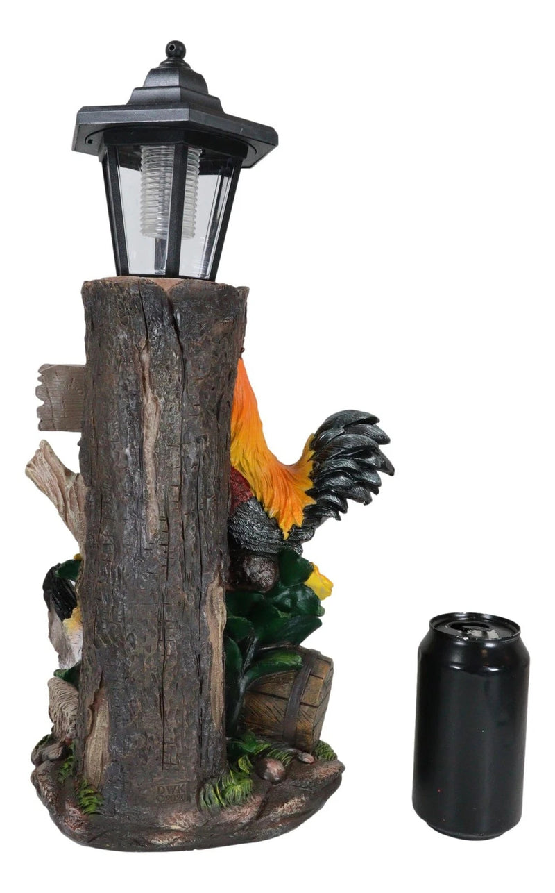 Country Farm Rooster Hen Chicks Family By Sunflowers Solar Light Lantern Statue-7