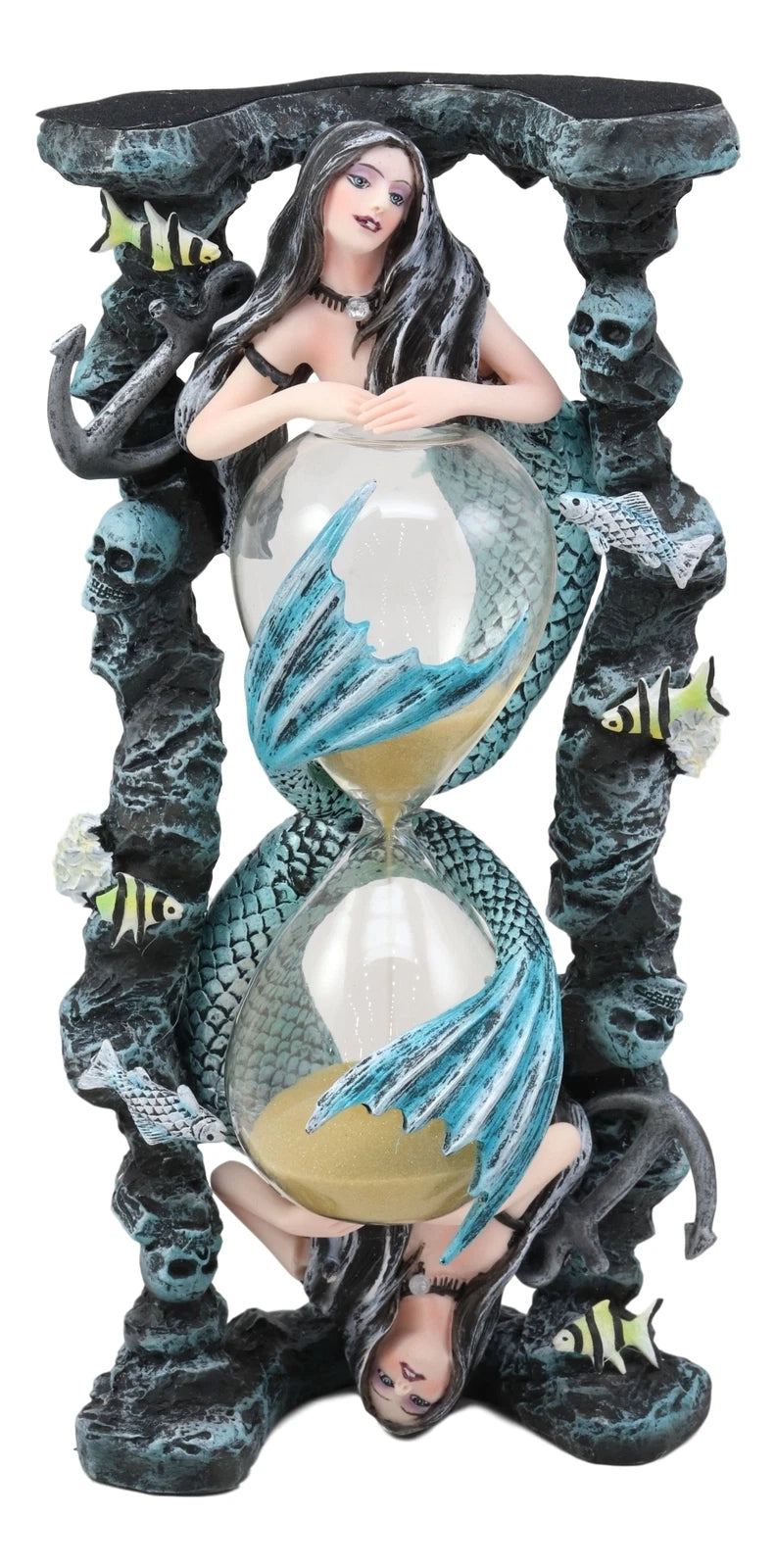 Large Sirens Of The Seas Necromancer Gothic Mermaid Sand Timer Pillar 9"H-5