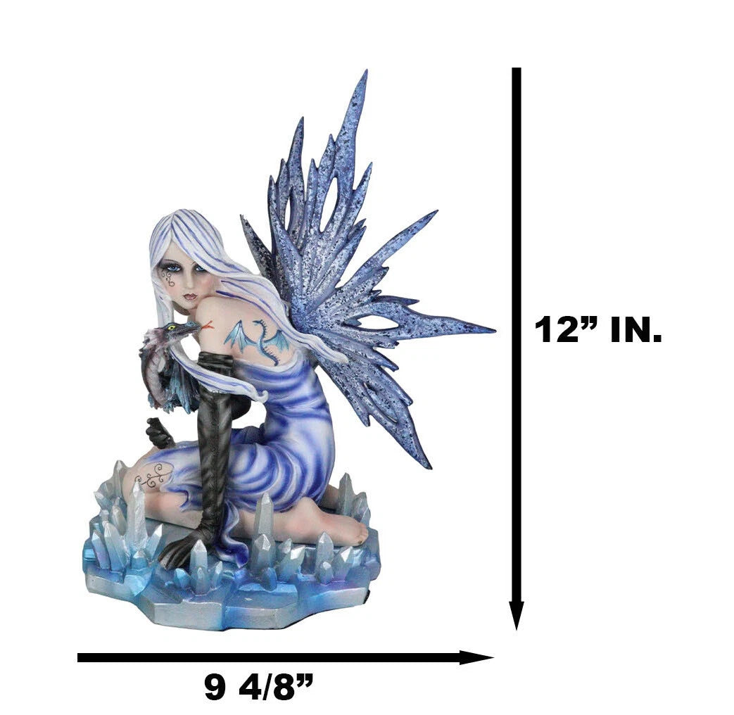 Estatua de la Diosa Elemental del Hielo, Hada Azul con cría de dragón, 31 cm de alto-6