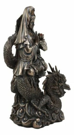 Avalokiteśvara Meditating Buddha Kwan Yin Kuan Yin On Dragon Statue 11"H-6