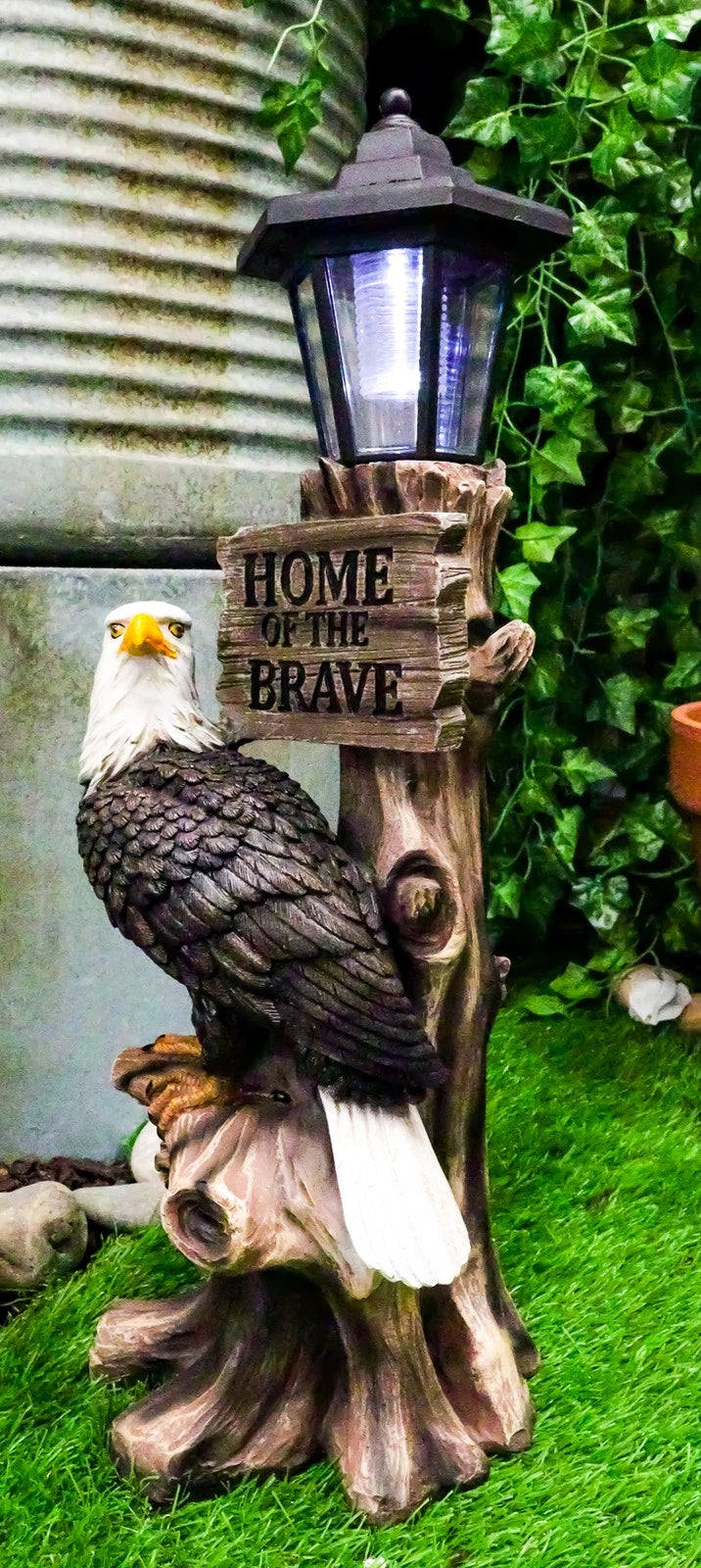 'Home of The Brave' Patriotic Eagle Night Light Statue Solar LED Lantern-6