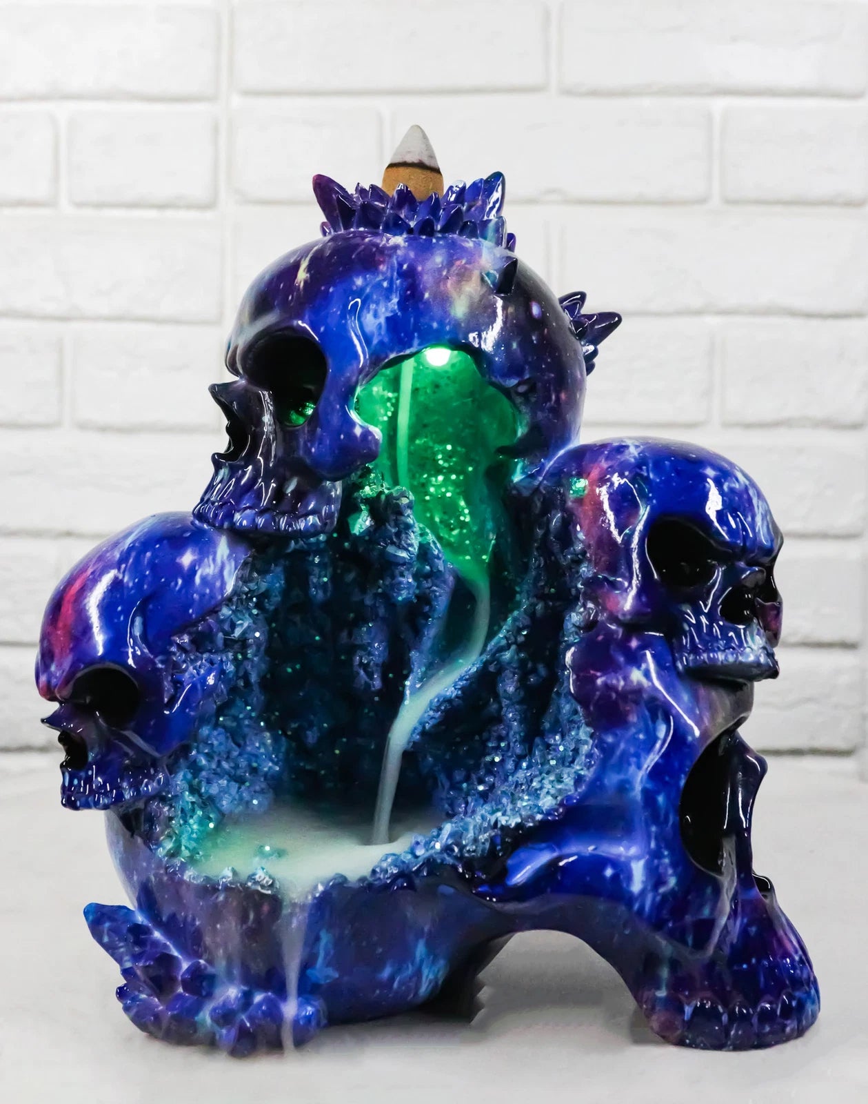 Blue Gothic 3 Ghastly Skulls LED Death Mountain Cavern Backflow Incense Burner-1