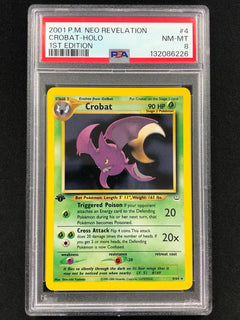 Pokemon 2001 Crobat 1st Holo + Swirl! 4/64 Neo PSA 8-1