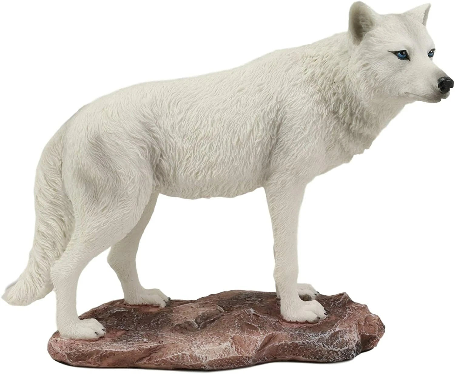Estatua realista de lobo albino blanco como la nieve de la tundra cazadora invernal de 20 cm de largo-5