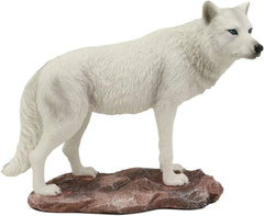 Estatua realista de lobo albino blanco como la nieve de la tundra cazadora invernal de 20 cm de largo-5