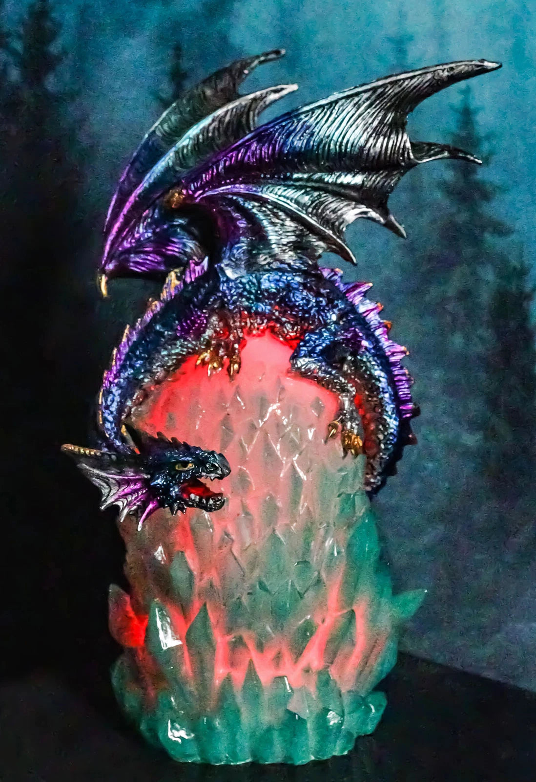 Blue Rainbow Armored Dragon Guarding LED Lantern Acrylic Crystal Egg Figurine-8
