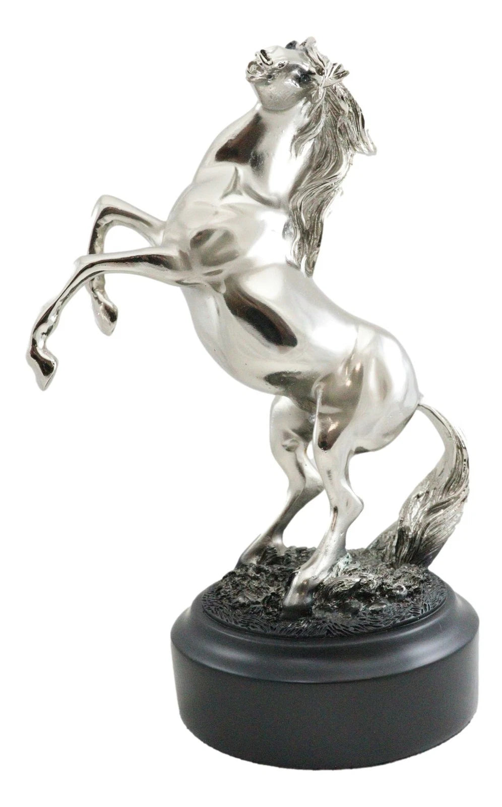 Western Black Beauty Prancing Horse Stallion Silver Resin Figurine With Base-4