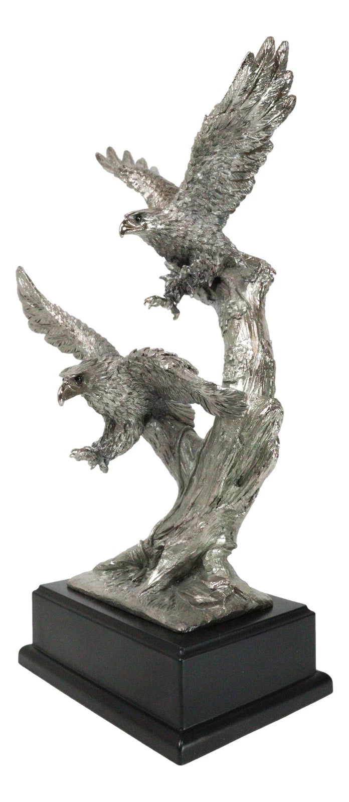Large King Of The Skies Electroplated Silver Bald Eagles Taking Flight Statue-7