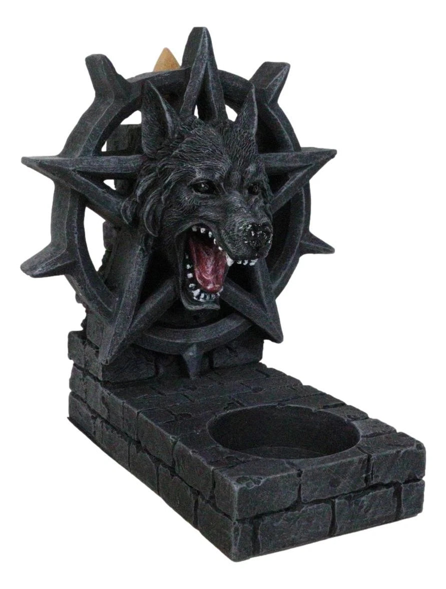 Gothic Alpha Wolf Pentagram Wheel Candle And Backflow Incense Cone Burner Holder-6