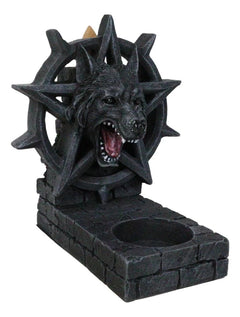 Gothic Alpha Wolf Pentagram Wheel Candle And Backflow Incense Cone Burner Holder-6