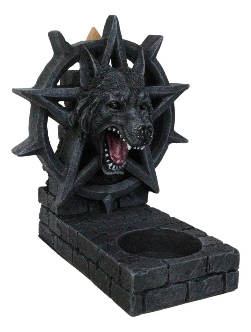 Gothic Alpha Wolf Pentagram Wheel Candle And Backflow Incense Cone Burner Holder-6