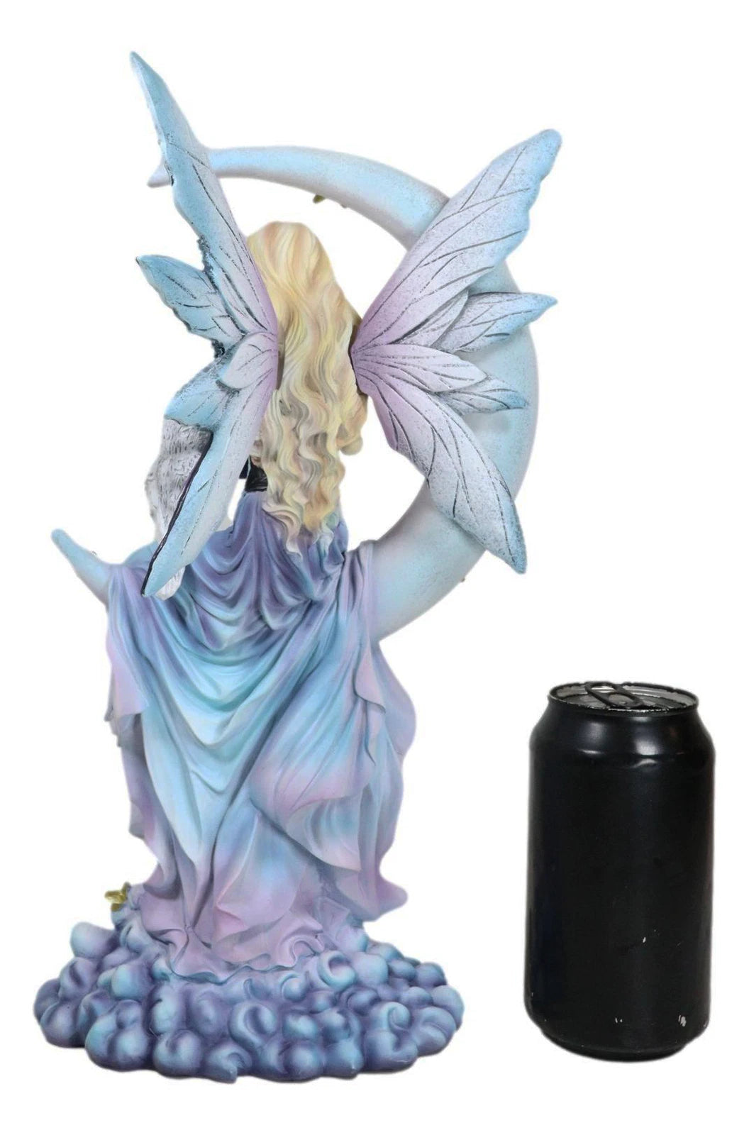Crescent Moon And Stars Midnight Fairy Luna In Pastel Gown With Snow Owl Statue-5