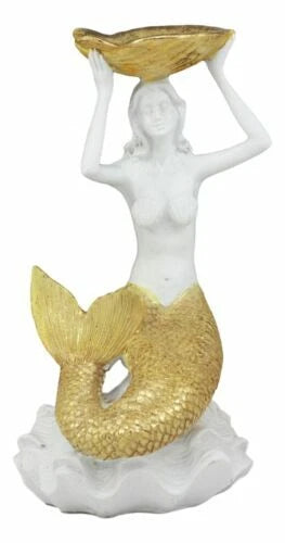 Art Nouveau Mermaid Holding Sea Shell Candle Or Jewelry Holder Figurine-5