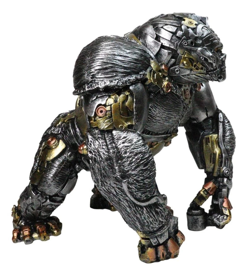 Steampunk Gearwork Cyborg Metallic Primate Silverback Gorilla Kong Figurine-7