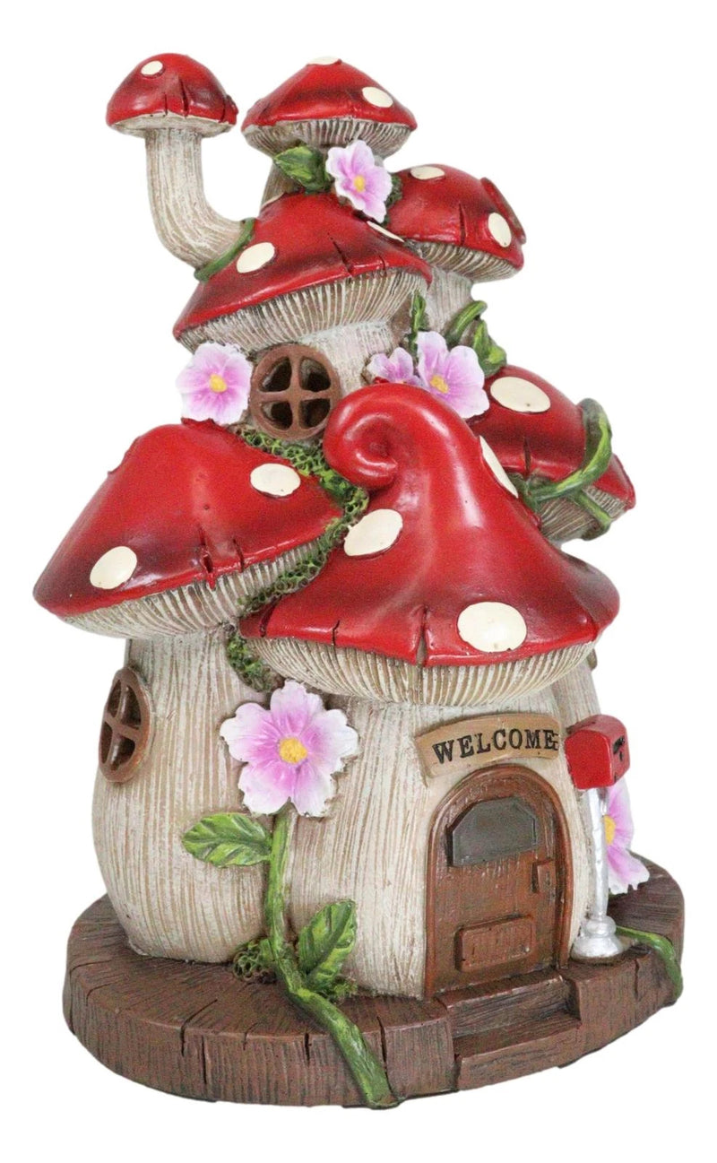 LED Light Up Enchanted Fairy Garden Toadstool Mushrooms Cottage House Figurine-5