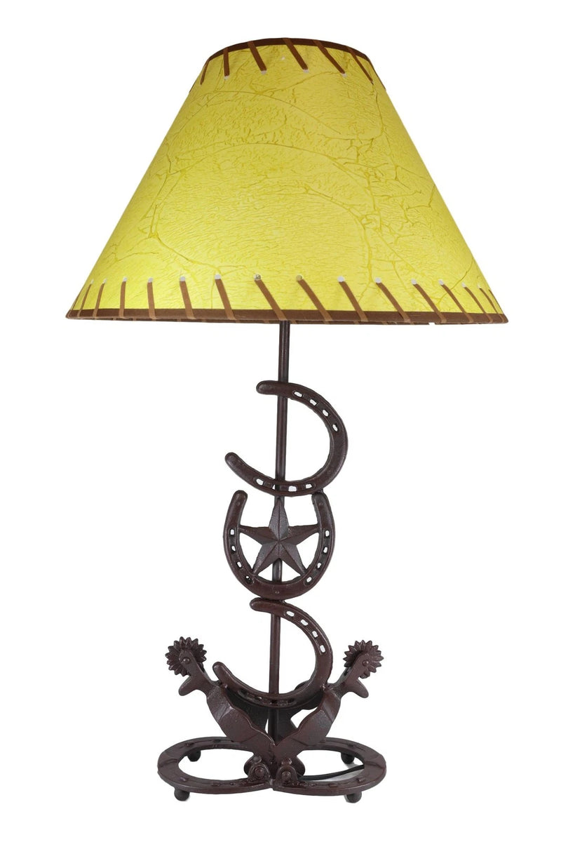 Cast Iron Western Horseshoes Base Desktop Table Lamps w/ Pine Shade 28"H-2