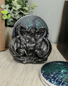 Posavasos con figura de fantasía de dragón de fuego gigante de los cielos con dos dragones-1