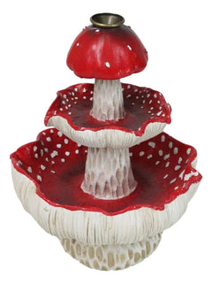 Enchanted Fairy Garden Red 3 Tiered Toadstool Mushrooms Backflow Incense Burner-8