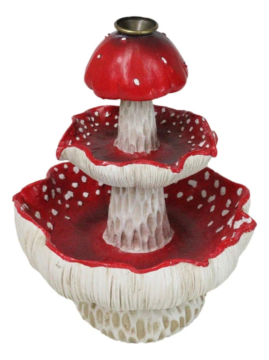 Enchanted Fairy Garden Red 3 Tiered Toadstool Mushrooms Backflow Incense Burner-8