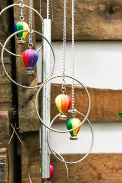 Colorful Hot Air Balloons Aircraft With Wicker Baskets Wind Chime Figurine-9