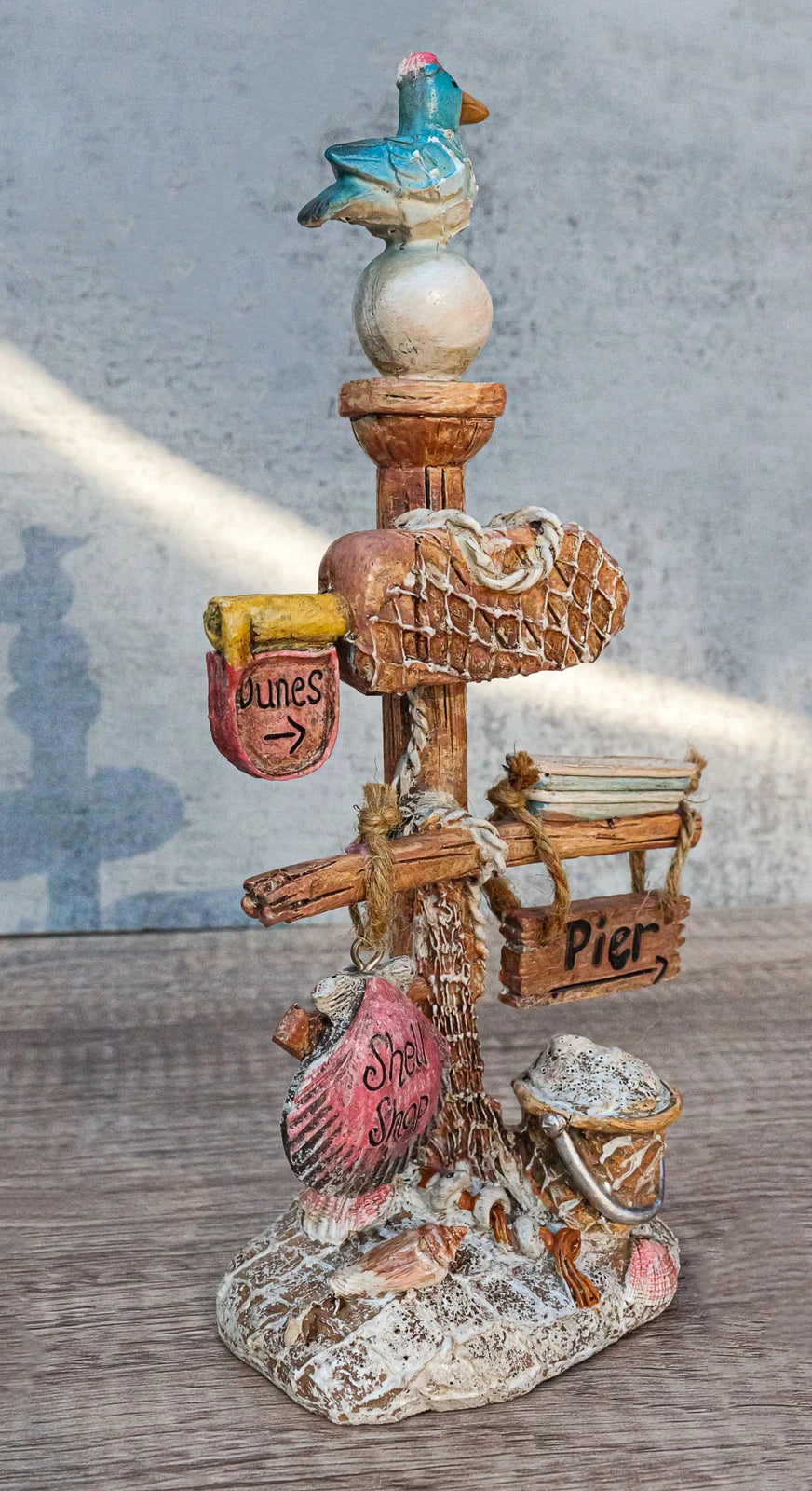 Beach Coastal Pelican Bird On Getty Post Seashells Boat Nautical Sign Figurine-2