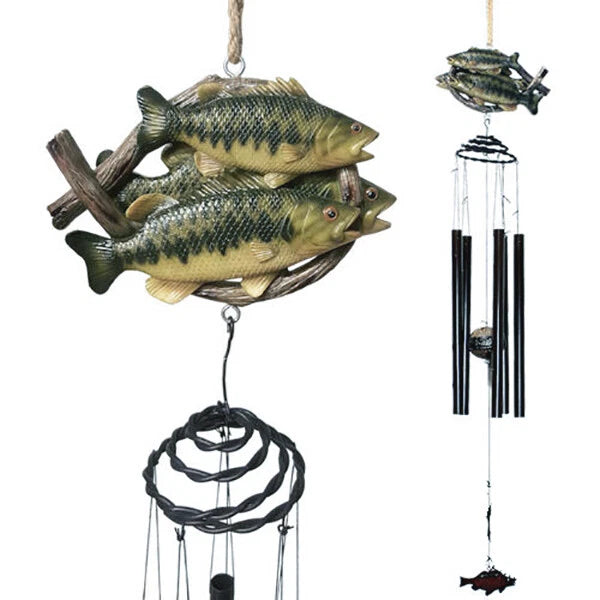 Fishing Marine Freshwater Striped Bass Fish Hanging Mobile Wind Chime Decorative-2