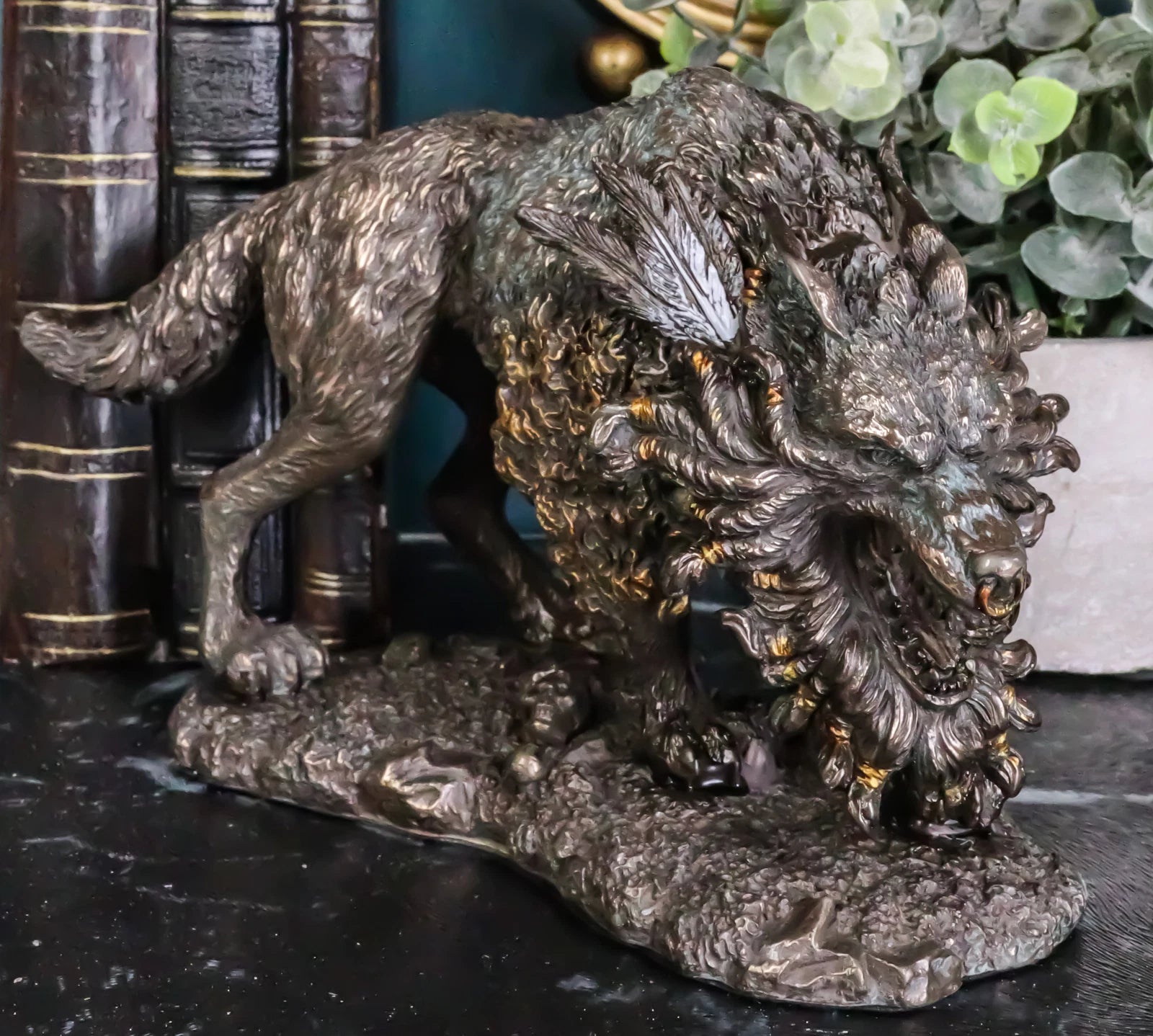 Viking Norse Mythology Fenrir Statue 8.25"L Vánagandr Giant Wolf Figurine-3