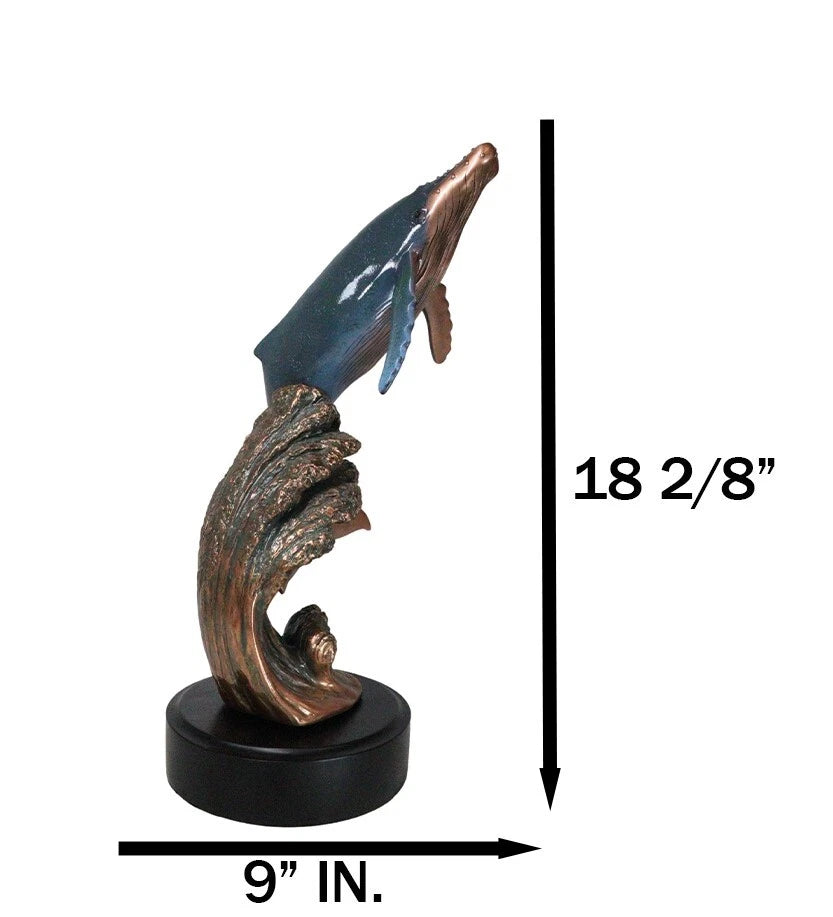 Large Nautical Ocean Marine Baleen Humpback Whale Breaching Water Statue-8