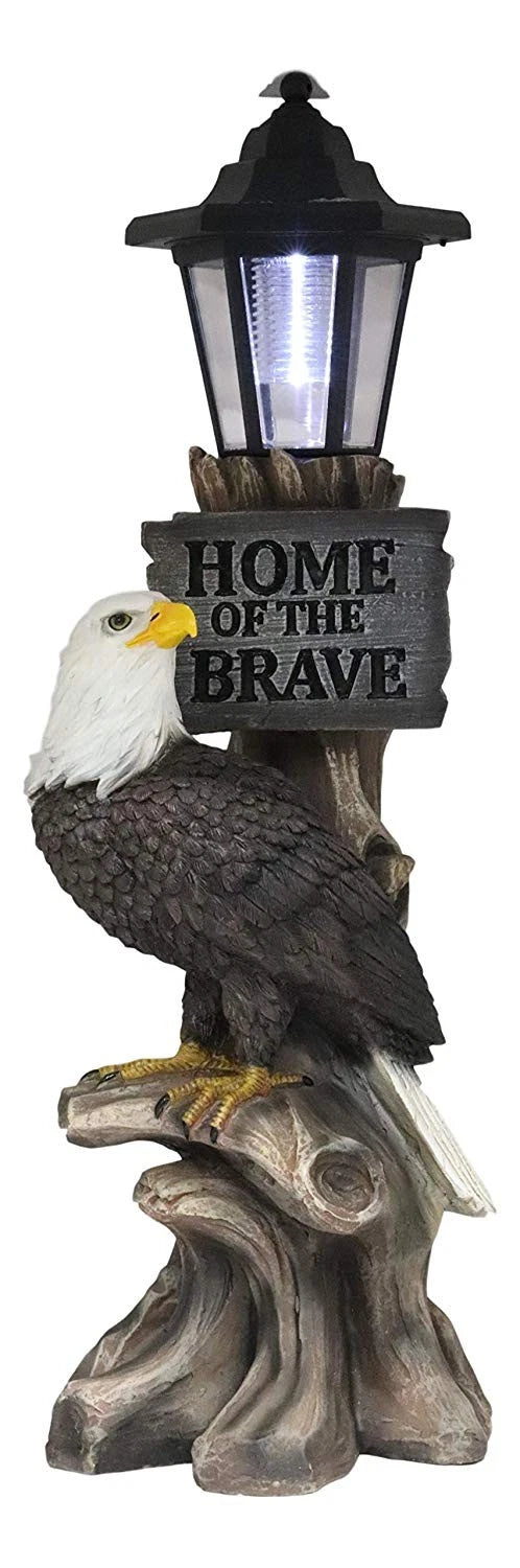 'Home of The Brave' Patriotic Eagle Night Light Statue Solar LED Lantern-7