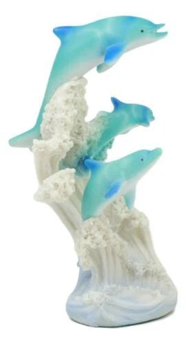 Sea World Three Bottlenose Dolphins Leaping Out Of The Waves Statue 6.25"Tall-5