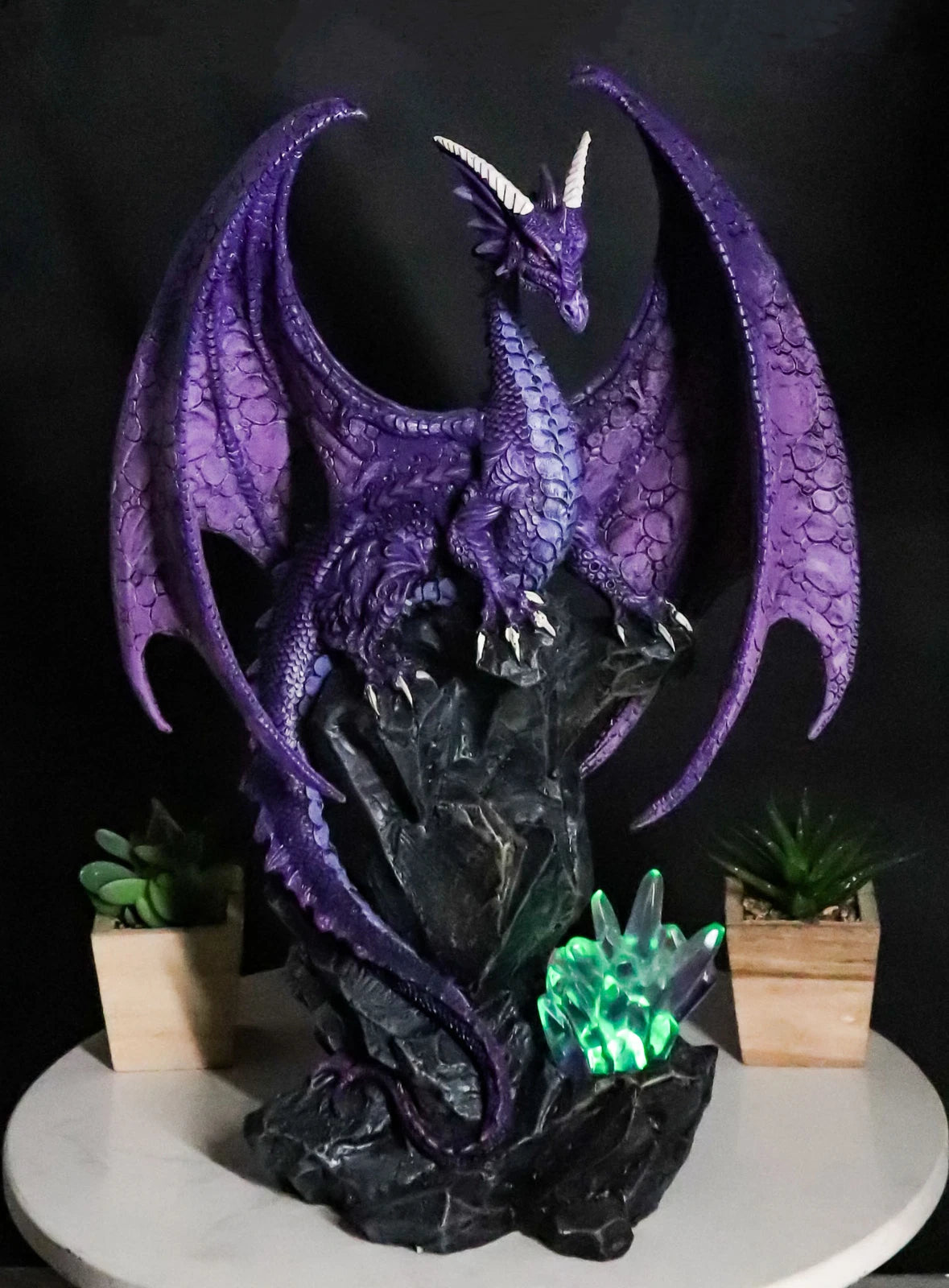 Large Hoarfrost Twilight Dragon Guarding LED Light Crystal Elements Statue-9