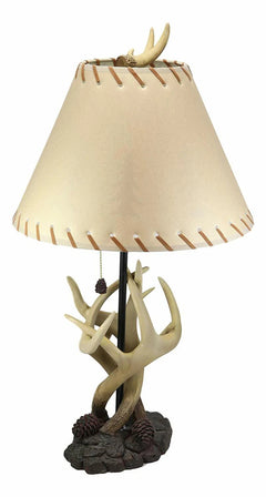 26"H Rustic Vintage Design 3 Entwined Antlers And Pine Cones Table Lamp-6