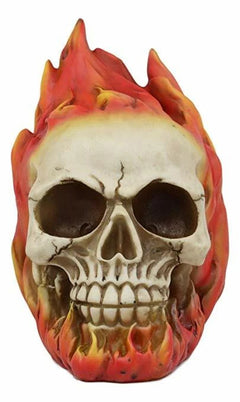 Ghost Rider Skull with Fire Flame Skeleton Figurine Halloween Decor 6"L-4