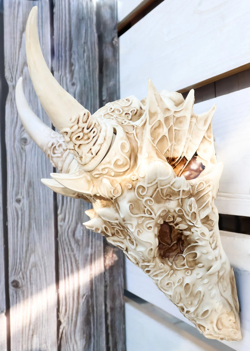 Large Gothic Tribal Stencil Art Horned Dragon Skull Wall Decor Or Statue-7