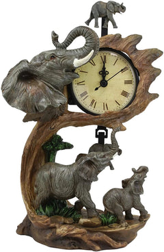 Reloj de mesa con péndulo de 26,5 cm de altura, con familia de elefantes, padre y cría-6