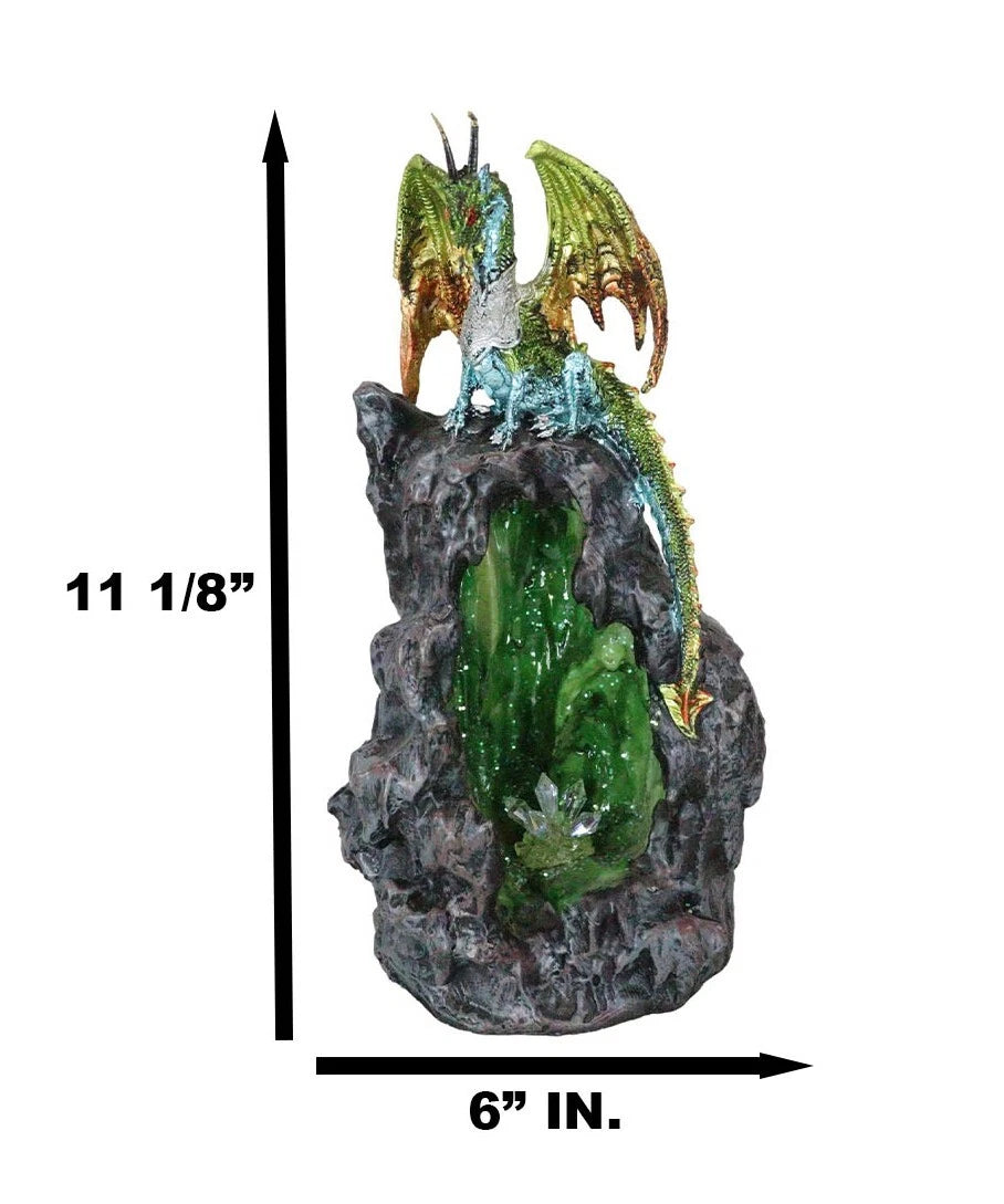 Emerald Dragon On Crystal Geode Mountain Backflow Incense Burner With LED-8