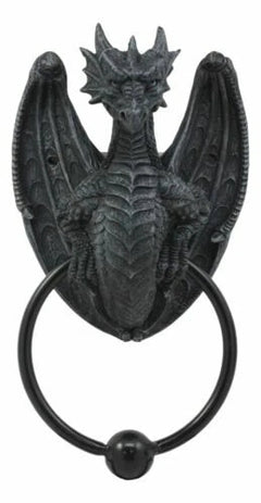 Faux Stone Fantasy Saurian Dragon Grasping Door Knocker Home Decor 8"H-4