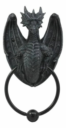 Faux Stone Fantasy Saurian Dragon Grasping Door Knocker Home Decor 8"H-4