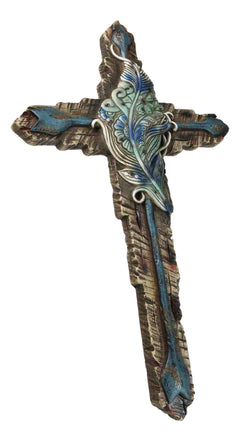 Southwestern Tribal Indian Feather And Turquoise Arrows Faux Wooden Wall Cross-6