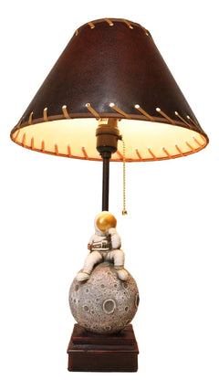 Deep Space Exploration Astronaut Landing On Cratered Moon Desktop Table Lamp-1