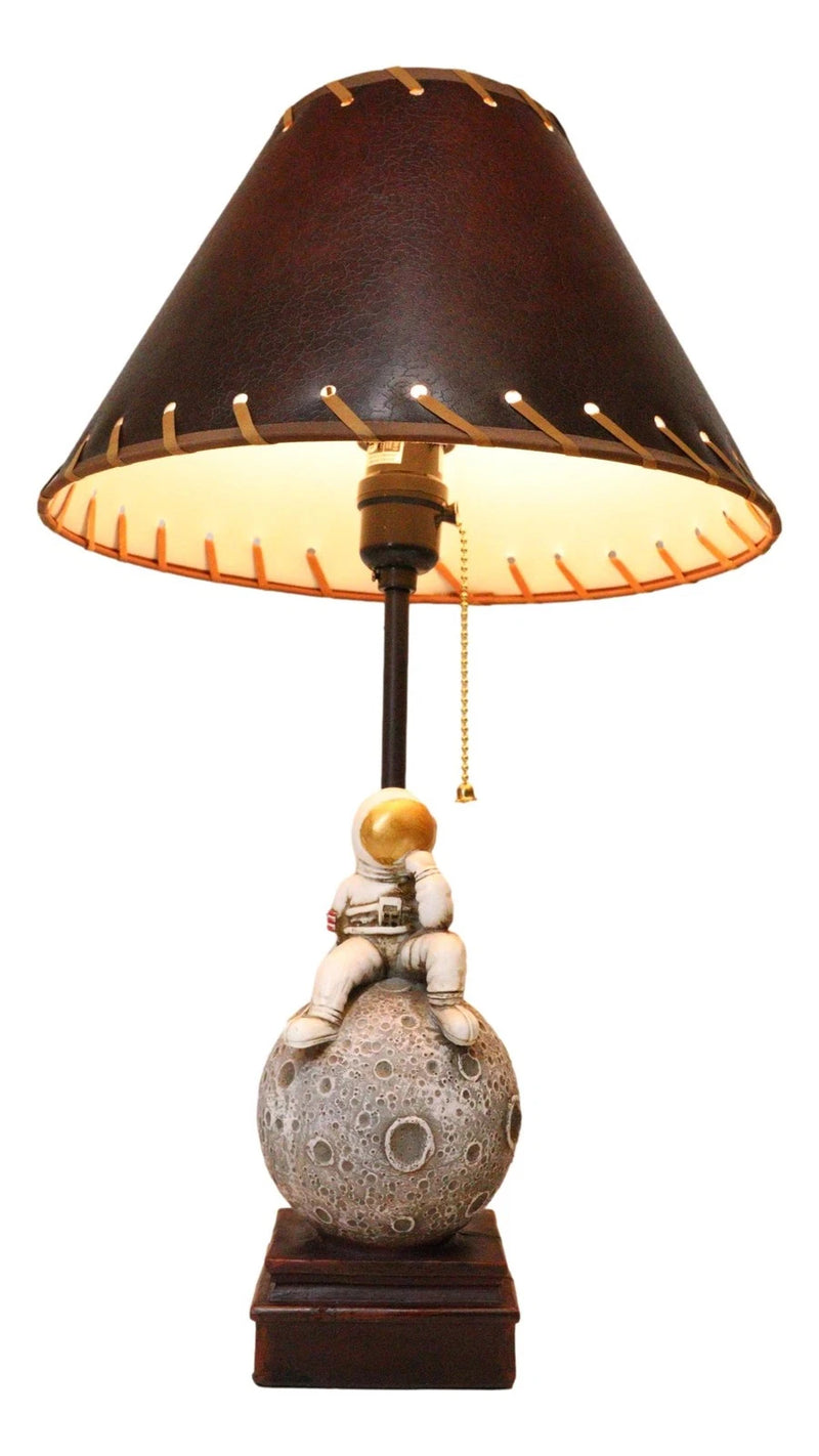 Deep Space Exploration Astronaut Landing On Cratered Moon Desktop Table Lamp-1