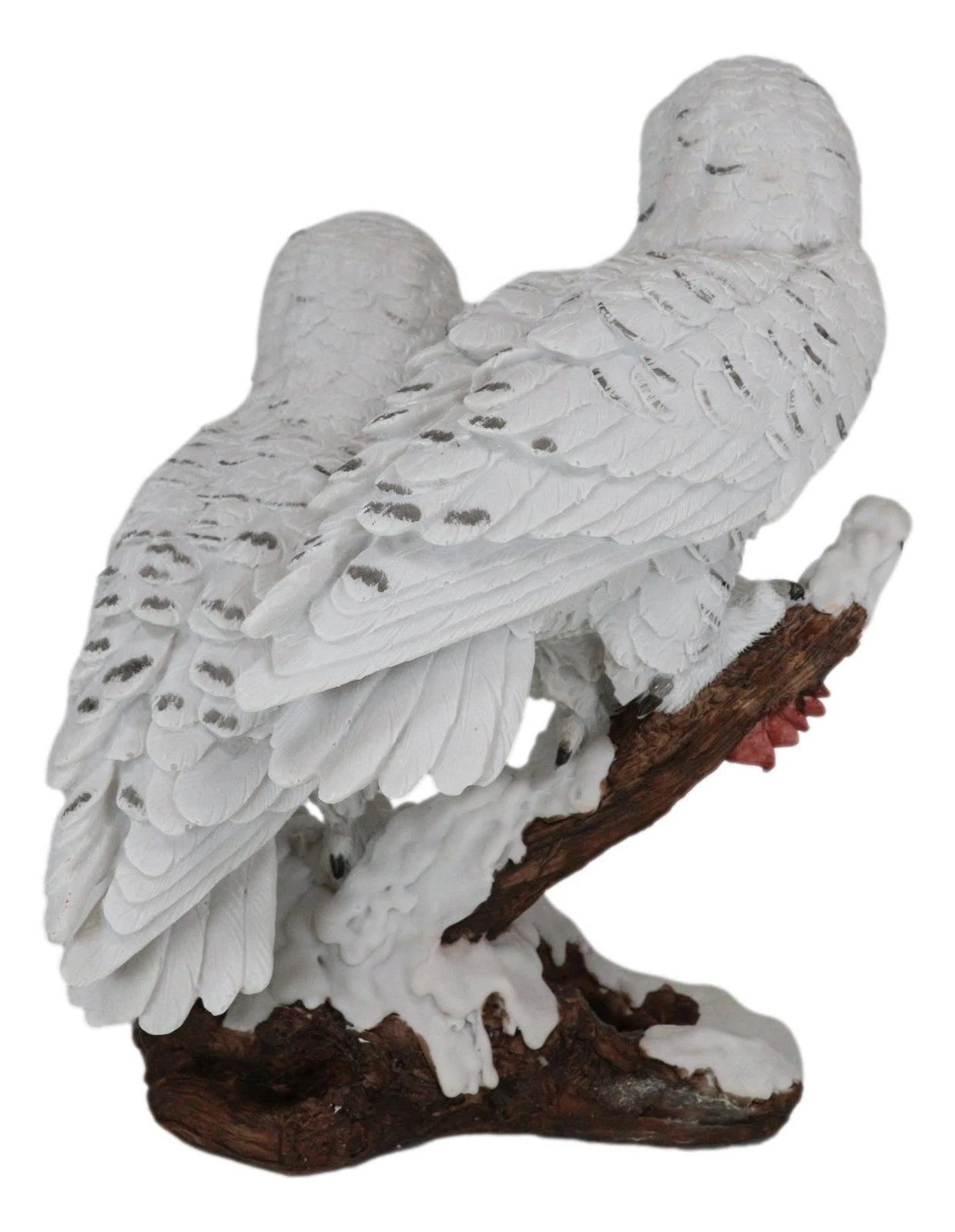 Mystical Two White Snowy Owl Couple Perching On Tree Branch Statue 12.25"Tall-6
