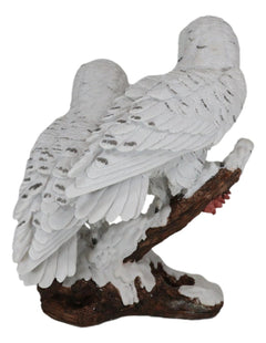 Mystical Two White Snowy Owl Couple Perching On Tree Branch Statue 12.25"Tall-6