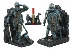 Medieval Dragon Bookends, Knight Armor Statue 8" Tall, Pair of Desk or Shelf Decor, Fantasy Knight Figurines, Suit of Armor Home Accent, Gothic Office Display, Tabletop Collectible Gift-5